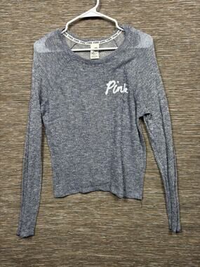 Victoria's Secret PINK Sweater Womens XS Blue Logo Lightweight Knit Pullover